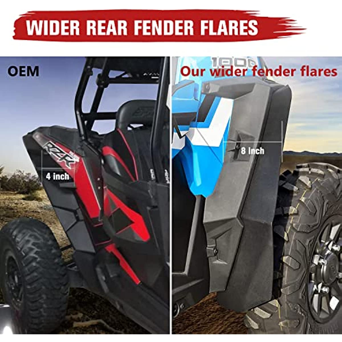 WeiSen Front & Rear Wider Fender Flares For Polaris RZR XP 1000/Turbo (2014-2023) - No Drill - View #3