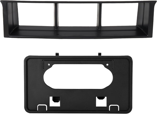 Front Bumper Lower Black Billet Grille Insert with License Plate Frame Bracket Holder Mount Kit for Ford 2009-2014 F150 F-150