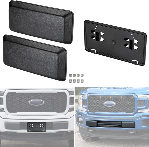 Front Bumper Guard Cover & License Plate Bracket Set for Ford F150 F-150 2018-2020